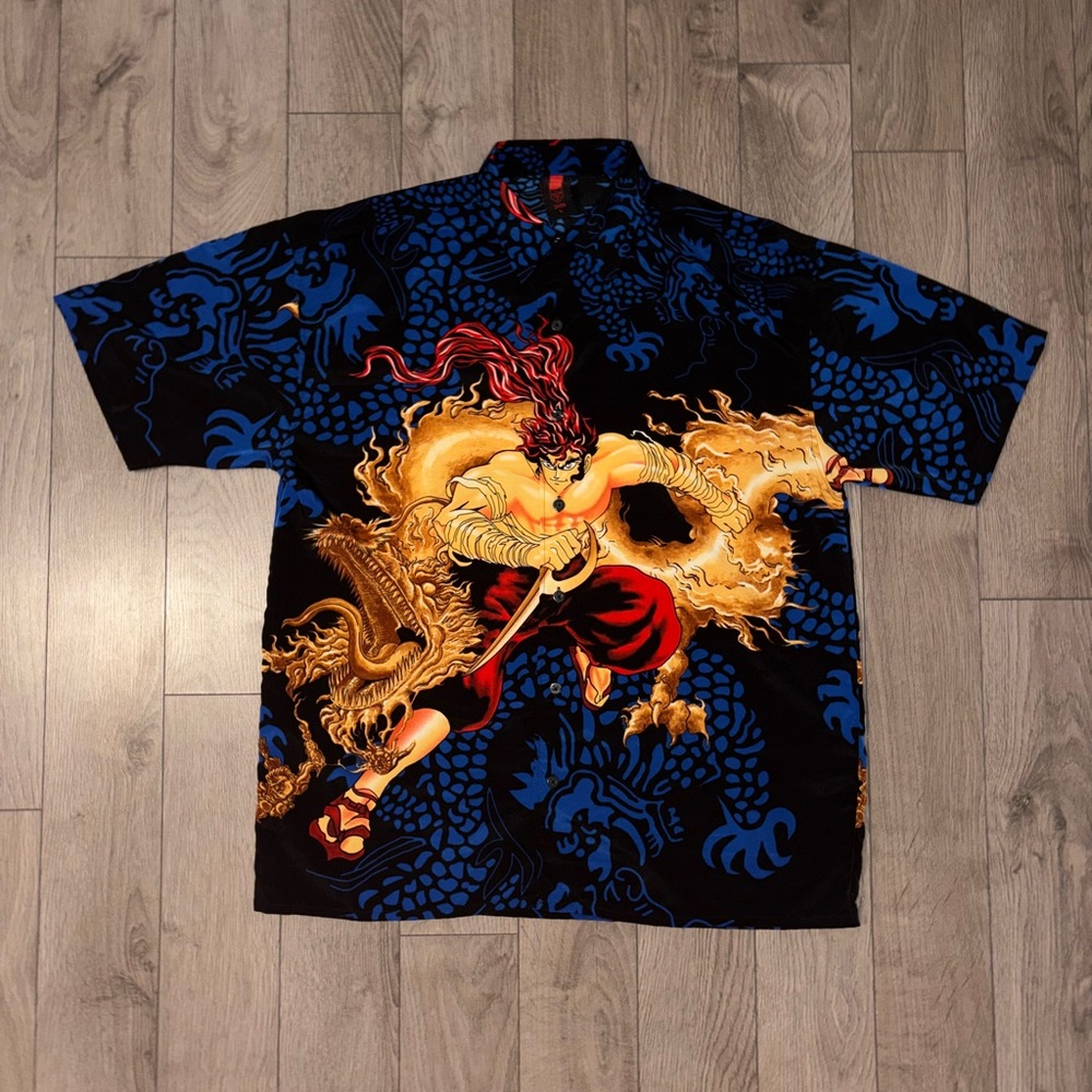 Y2K Taiga Men's Graphic Dragon Shirt - Black and Blue